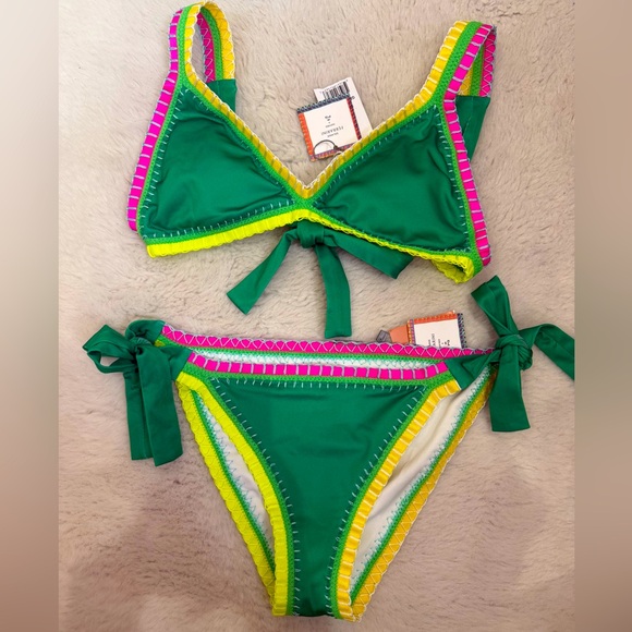 PQ Swim Green Bikini with Pink and Yellow Accents - Picture 1 of 5